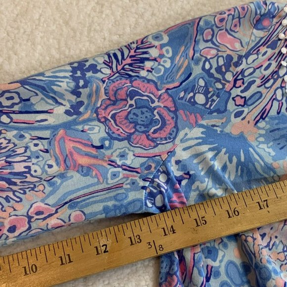 Talbots Women's Size Medium Blue Pink Floral Tunic White Applique 3/4 Sleeve - Picture 5 of 7